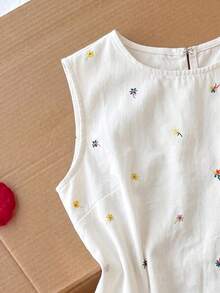 Comfortcana Women's Round Neck Floral Embroidered Pattern Casual Daily Summer Denim Dress Fall - Multicolor - View 2
