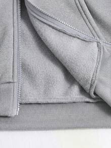 SHEIN 青少年男孩寬鬆灰色運動衫秋季夾克，休閒學院風，柔軟面料，返校季，畢業季，白色，冬季，舒適時尚 - 灰色 - 查看 7