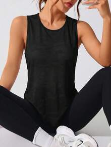 SHEIN Sports 女士无袖运动瑜伽户外健身背心，交叉网眼拼接后背，V形下摆 - 黑色 - 查看 5