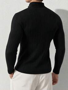 Coreblaze Men's Solid Color Long Sleeve Half-Zip Ribbed Sports T-Shirt - Multicolor - View 2