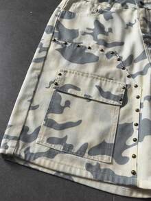 ROMWE MEN Street Life Men's All-Over Print Pocket Casual Versatile Daily Travel Denim Shorts - Multicolor - View 2
