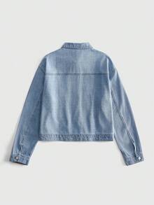 ROMWE MEN Street Life Washed Heavy-Duty Studded Pearl Fashion Casual Versatile Comfortable Men's Long Sleeve Top - Blue - View 2