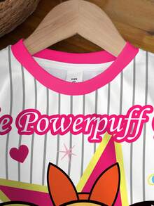 THE POWERPUFF GIRLS X SHEIN 女童條紋卡通印花運動衫 - 白色 - 查看 3