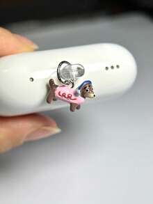 1pc Alloy Oil Dripping Puppy Decor Dust Plug Compatible With IPhone Charging Port Type-C Charging Port Data Port Plug. Compatible With Mi Oppo Vivo IPhone5-17,Earphone - Pink - View 3