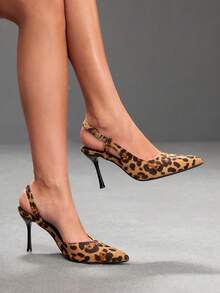 CUCCOO SZL Women's Spring And Summer Leopard Print Pointed High Heels Women's Rear Strap Stiletto Shoes - leopard print - View 3