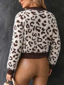 SHEIN Women's Leopard Print Single-Breasted Casual Daily Long Sleeve Cardigan - Multicolor - View 2