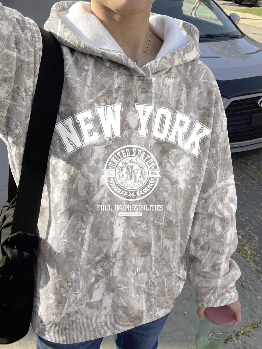 青少年男孩休閒極簡寬鬆舒適長袖衛衣 秋冬款 Y2K酷感嘻哈搖滾塗鴉運動圖案印花 - 彩色 - 查看 1