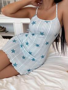 SHEIN 美式條紋星星印花細肩帶睡裙 - 彩色 - 查看 6