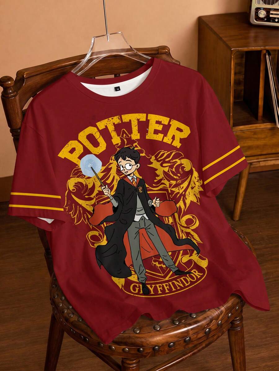 HARRY POTTER X SHEIN 大尺碼夏季休閒卡通印花T恤 - 白色 - 查看 1