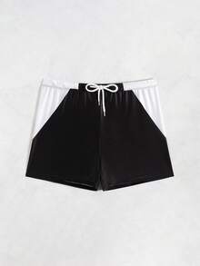 ZELFYO Men's Drawstring Waist Color Block Casual Shorts, Suitable For Summer Vacation - Black - View 4