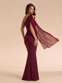 SHEIN Glamour Elegant Fashion Solid Color Ribbon Decor Women's Long Dress, Suitable For Evening Dinner Party, Bachelorette Party, Cocktail Party Summer - Burgundy - View 7