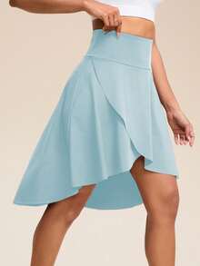 Eassivo Eassivo 女款高腰運動裙，內建內搭褲，長版防走光開衩不對稱設計，附口袋，網球高爾夫中長裙，休閒百搭日常必備 - 淺藍色 - 查看 3