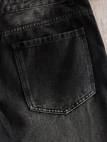 Manfinity Joysei Plus Size Men's Black Distressed Trim Loose Denim Shorts,Summer Oversized Baggy Jorts,Evening Front Button Pocket Emo Style For Husband Gifts - Black - View 5
