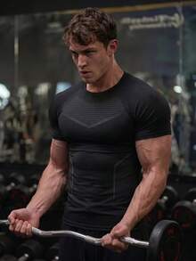 GymBeat 男士纯色休闲百搭日常运动T恤，健身 - 黑色 - 查看 8