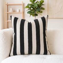 Cirelle 1pc/2pcs All-Season Wide Vertical Striped Textured Square Throw Pillow Covers, Neutral Tone Cushion Cases, Modern Rustic Farmhouse Boho Decorative Pillow Covers For Living Room Sofas, Bedrooms, Bay Windows And Homestays, Pillow Insert Not Included - Black - View 6