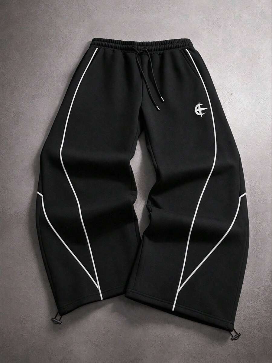 STYNVO Men's Geometric Pattern Pocket Loose Casual Pants - Black - View 1