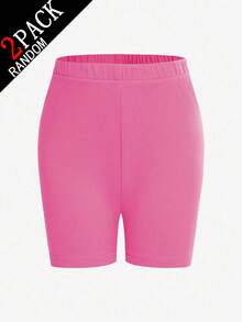 SHEIN Celana Pendek Ketat Warna Polos untuk Remaja Perempuan dengan Pinggang Elastis - MultiWarna - View 4
