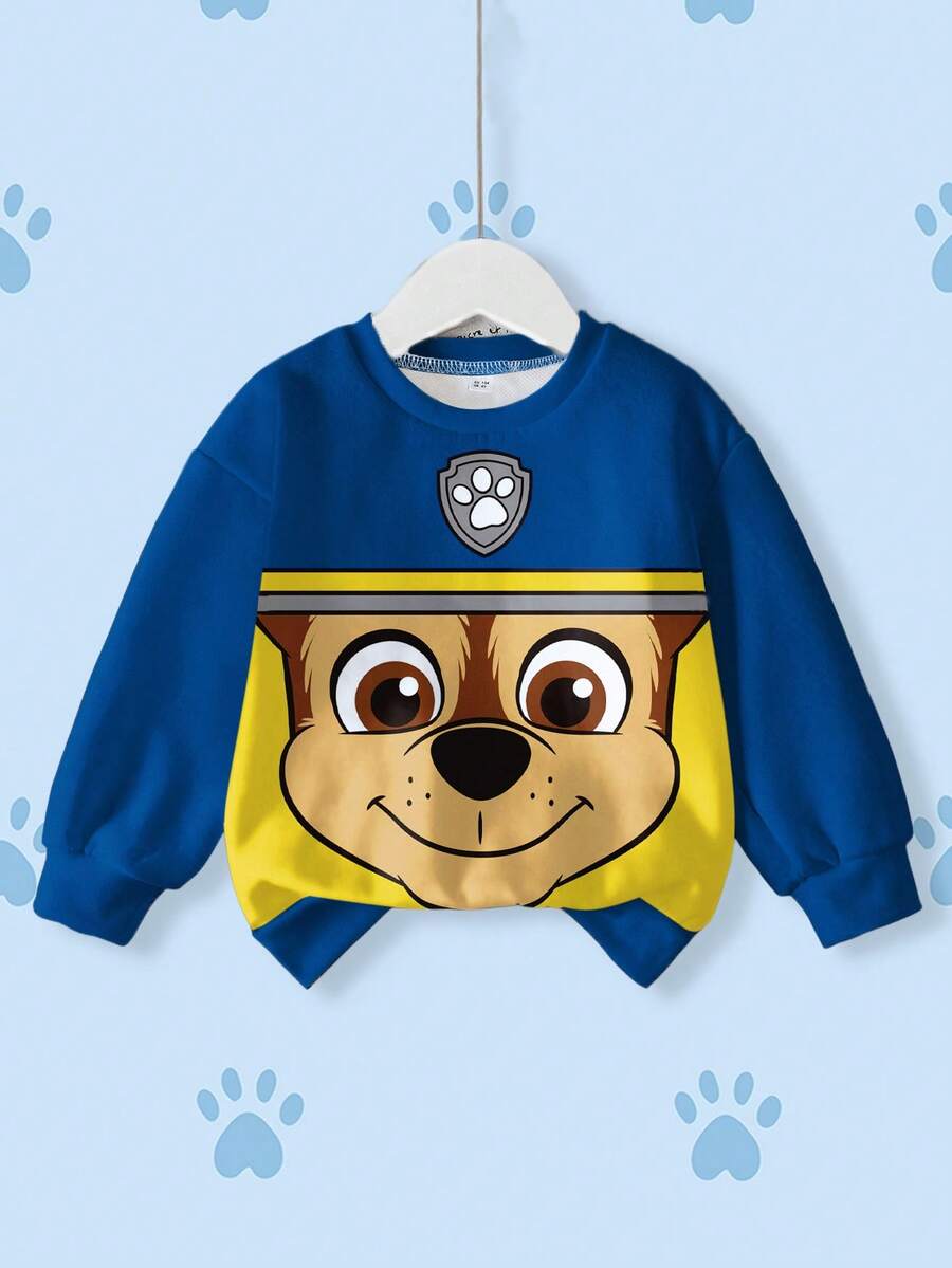 SHEIN | PAW Patrol 小男孩卡通小狗印花圆领长袖套头衫 - 白色 - 查看 1