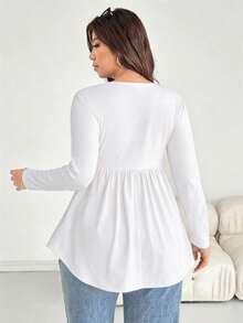 Shapeblank Plus Size Casual Versatile Solid Color Long Sleeve T-Shirt Fall - White - View 3