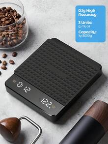Teckwe Rechargeable Coffee Scale With Timer, High Precision 0.1g (0.3g–3kg) Kitchen Food Scale With Tare Function, Gram/Ounce Conversion, Perfect For Pour-Over, Drip & Espresso Coffee, For Household & Cafe Use - Black - View 2
