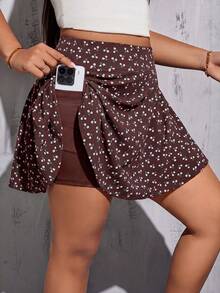 Shapeblank Plus Size Summer Casual Boho Ditsy Floral Shorts Vacation Dark Green - Coffee Brown - View 1