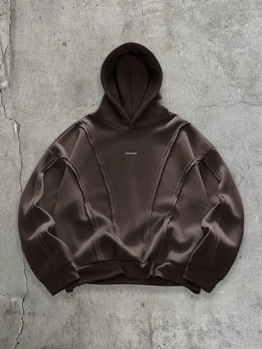 Athstrex American Style Deconstructed Curved Split Casual Vacation Outdoor College Hoodie - Coffee Brown - View 1