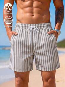 Manfinity KASUA Men's Striped Drawstring Waist Beach Shorts - Multicolor - View 3