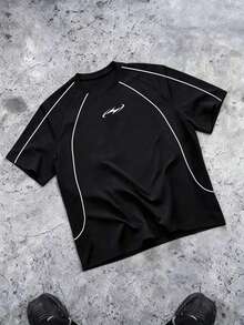 Sport MetroGents Men's Geometric Print Short Sleeve Casual Fitness Sports T-Shirt - Black - View 3