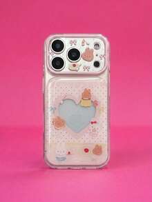 ShellaStory غطاء هاتف شفاف بتصميم أرنب وخبز وقلب وردي من الإيبوكسي وتفاحة، متوافق مع iPhone 17 PM وiPhone 16 Pro وiPhone 15، تغطية كاملة بحافة ناعمة وهيكل صلب، كرتوني لطيف للبنات، إبداعي هندسي، ستايل كارديجان منعش، نيش، ستايل إنستقرام - شفاف - مشاهدة 2