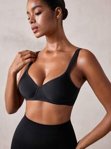 Veilyse 1pc Women's Comfortable Wireless Soft Cup Solid Color Brafor Summerfor Summer - Black - View 7