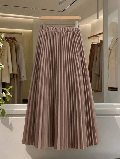 DAZY Autumn Elegant Long Pleated Khaki Women's Skirt
