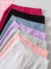 [7pcs Randomly Send 2pcs]Young Girls 2pcs Set Knitted Slim Fit All-Match Casual Versatile Spring/Summer Black/White Leggings, All-Season Wear - Multicolor - View 3