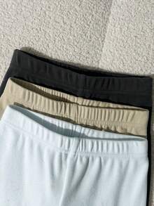 SHEIN 幼兒針織純色基礎睡衣3件套（修身款），適合四季穿著，中性款，適用萬聖節、秋季、開學、聖誕節，貼身舒適 - 彩色 - 查看 5
