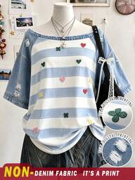Lalippa T-shirt plus size z asymetrycznym ramieniem, kolorowy, casualowy, uniwersalny do codziennego noszenia
