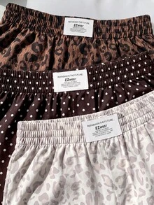 SHEIN EZwear 大尺碼女款豹紋牛仔休閒日常短褲3件組 - 棕色 - 查看 6