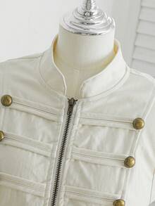 Chaleco de estilo Napoleón/militar de corte ajustado en color caqui claro para adolescentes - Adecuado para salidas y conciertos de música country - Albaricoque - Ver 7