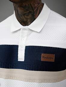 Manfinity Homme 男士夏季休閒拼色拼接短袖 Polo 衫 - 白色 - 查看 4