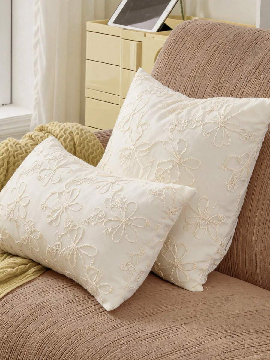 SHEIN قطعة واحدة، مشمش، تطريز، تطريز، جاكار، زهرة، وسادة زخرفية، غطاء وسادة، مناسبة لغرفة النوم وغرفة المعيشة، الاستخدام اليومي - متعدد الألوان - مشاهدة 1