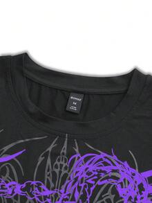 ROMWE MEN Camiseta 2 en 1 con estampado de ángel y patchwork de bloques de color para hombre - Negro - Ver 5