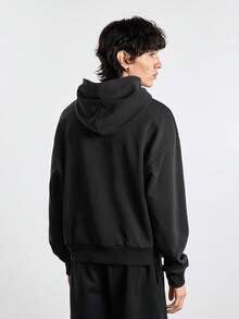 Merionis Men's Loose Casual Minimalist All-Cotton Black Short Hoodie, High-Quality Store Style - Black - View 7