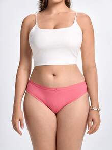 Slumbrini Plus Size Women's Sexy Triangle Panties V-Waist Seamless Cotton Striped Solid Color Comfortable Breathable Underwear - Pink - View 4