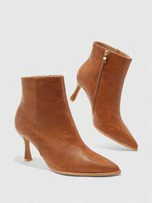 CUCCOO BIZCHIC Ladies' Brown Side Zipper Pointed High Heels And Ankle Fashion Boots For Autumn And Winter Commuting, Versatile For Daily Elegant Fall Boots - Brown - View 5