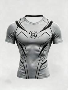 GymBeat Kaos Olahraga Pria Lengan Pendek Raglan Motif Laba-laba, untuk Gym - Hitam - View 3