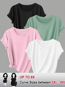 SHEIN CURVE+ 4件套加大码女式基本款短袖宽松T恤 - 彩色 - 查看 1