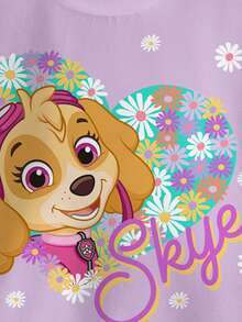 SHEIN | PAW Patrol بلوزة رياضية بياقة طاقم وأكمام طويلة ذات نمط كرتوني للفتيات الصغيرات - أبيض - مشاهدة 3