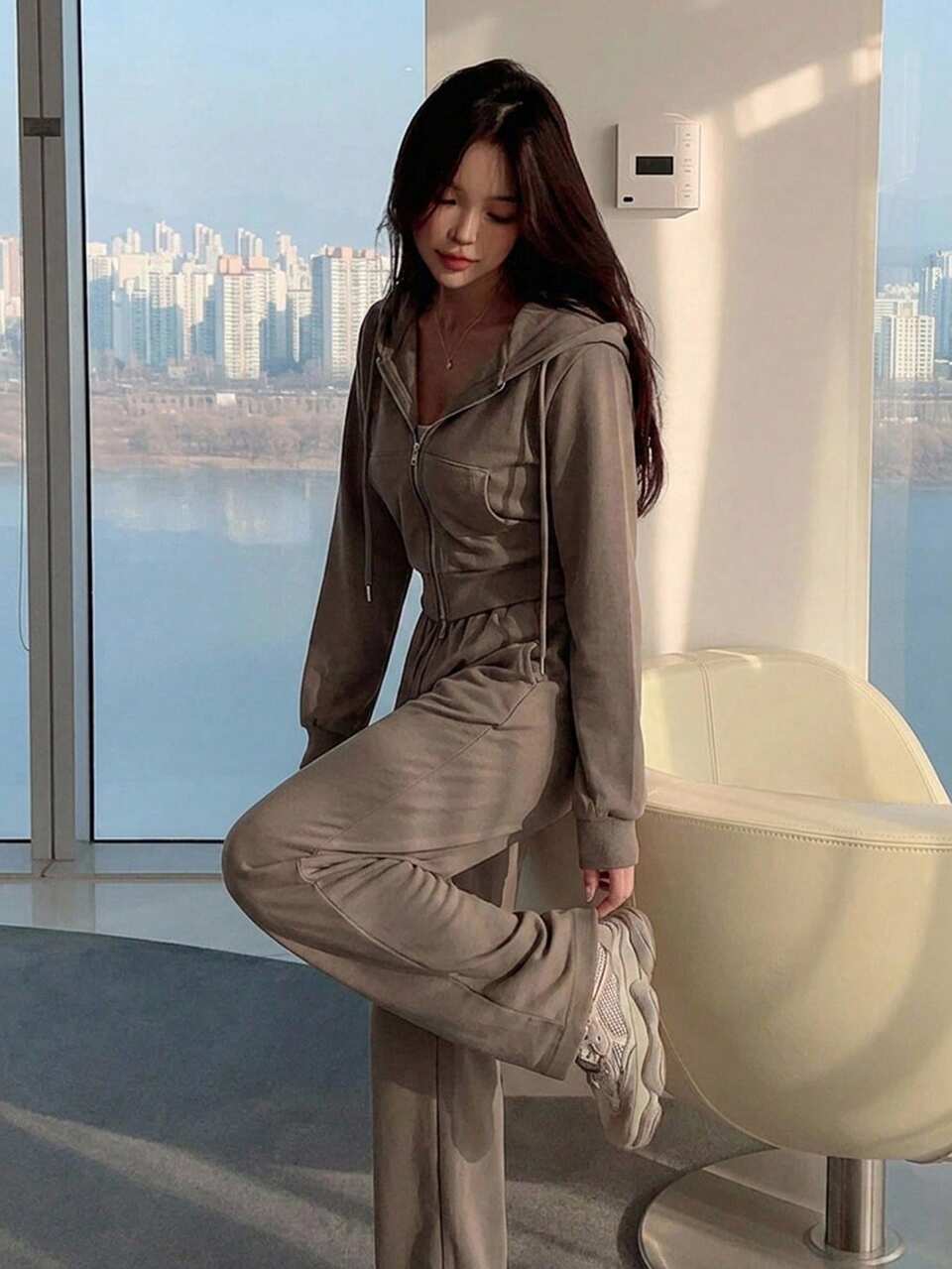 Women's Two-Piece Sweatshirt And Pants Set With Dual-Ended Zipper Tracksuits Women Set Hoodie Lounge Sets For Women