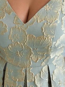 Elenzga 大码女式提花优雅细肩带连衣裙，适合婚礼宾客，秋冬季 - 綠色 - 查看 7