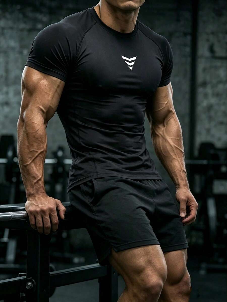 GymBeat Men's Crew Neck Casual Versatile Daily Wear Sports T-Shirt - Black - View 1