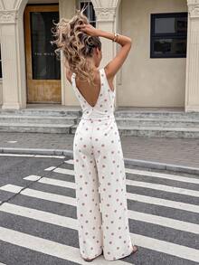 SHEIN EZwear 女款波點印花休閒日常牛仔連身褲 秋季優雅前扣式上班連身褲 - 白色 - 查看 2