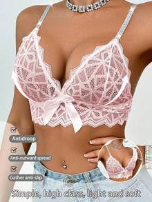 SHEIN 1pc Women's Lace Wireless Bra - Pink - View 1